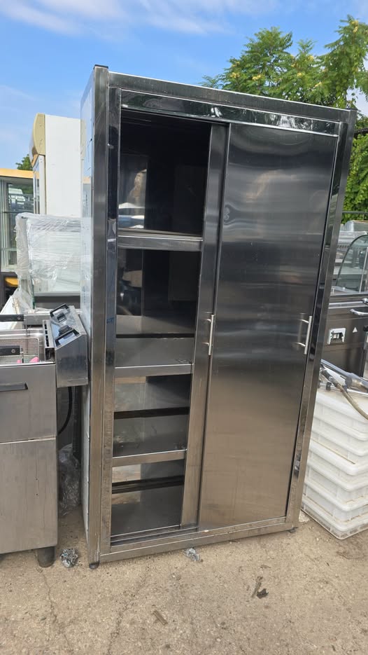 Dulap inox profesional 95x45x180 cm cu 3 polite si 2 usi culisante – HoReCa