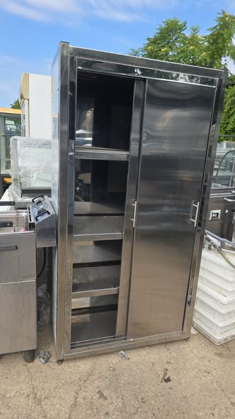 Dulap inox profesional 95x45x180 cm, 3 polite, 2 usi culisante – HoReCa