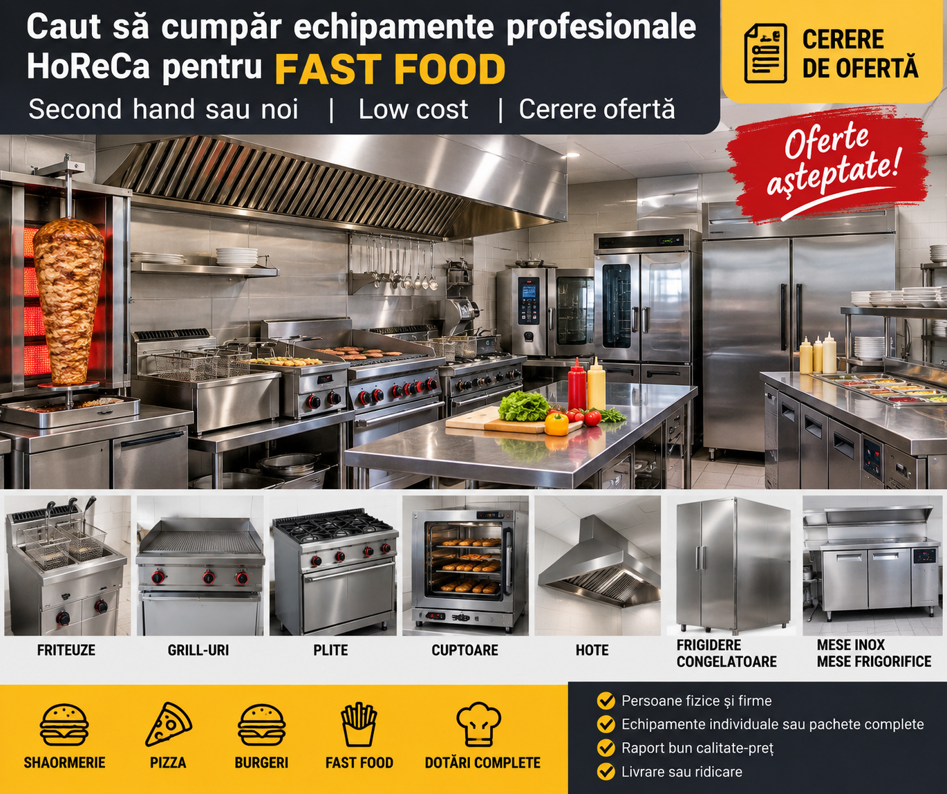 Caut echipamente bucătărie profesionale low cost pentru covrigărie și patiserie – cerere ofertă HoReCa