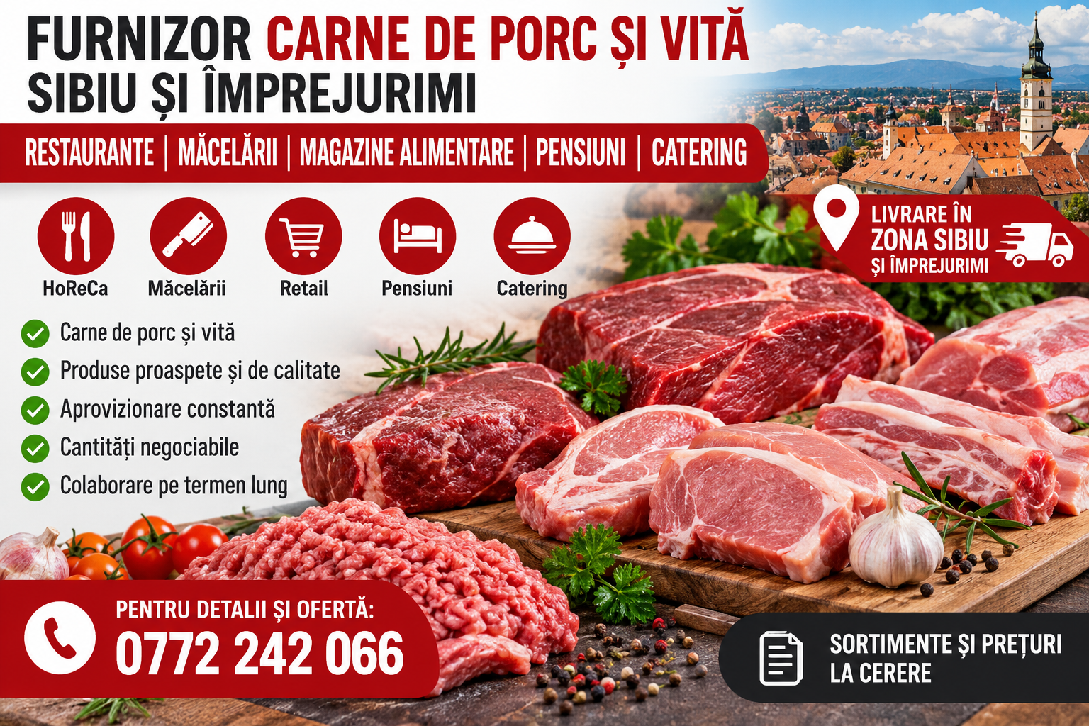 Furnizor Carne de Porc si Vita Sibiu – Aprovizionare Restaurante, Macelarii, Magazine, Pensiuni si Catering | HoReCa