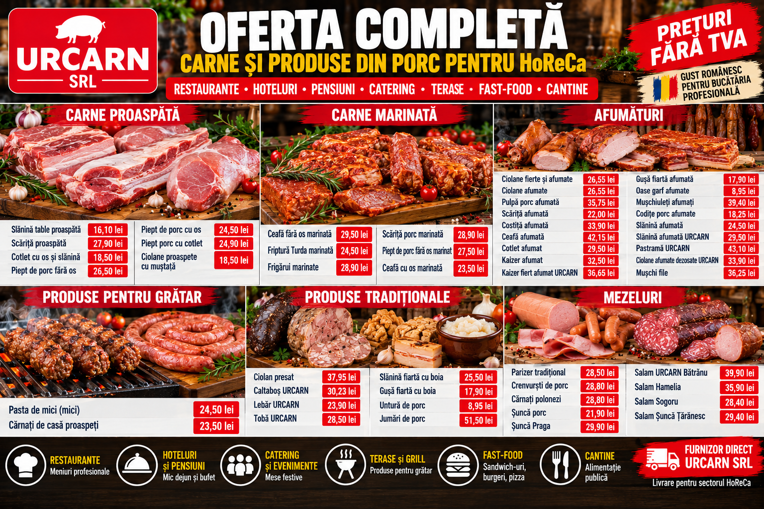 Oferta completa carne si produse din porc pentru HoReCa - URCARN