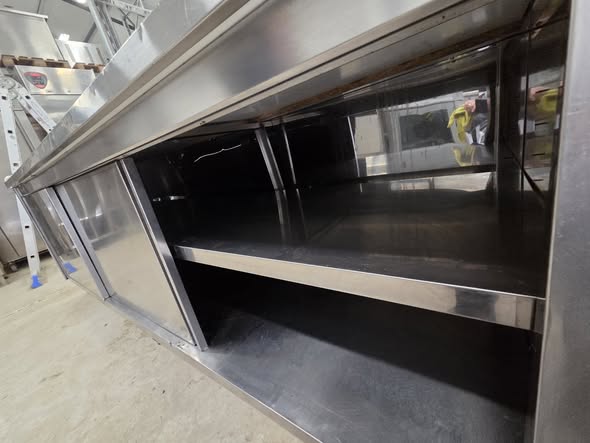 Masa profesionala inox cu 3 usi glisante si polita reglabila, 240x70x85 cm, pentru bucatarie HoReCa - Imagine 2