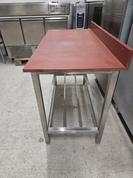 Masa profesionala inox cu blat din polietilena 20 mm, 125x60x87 cm, pentru carmangerie si macelarie, second hand - Imagine 3
